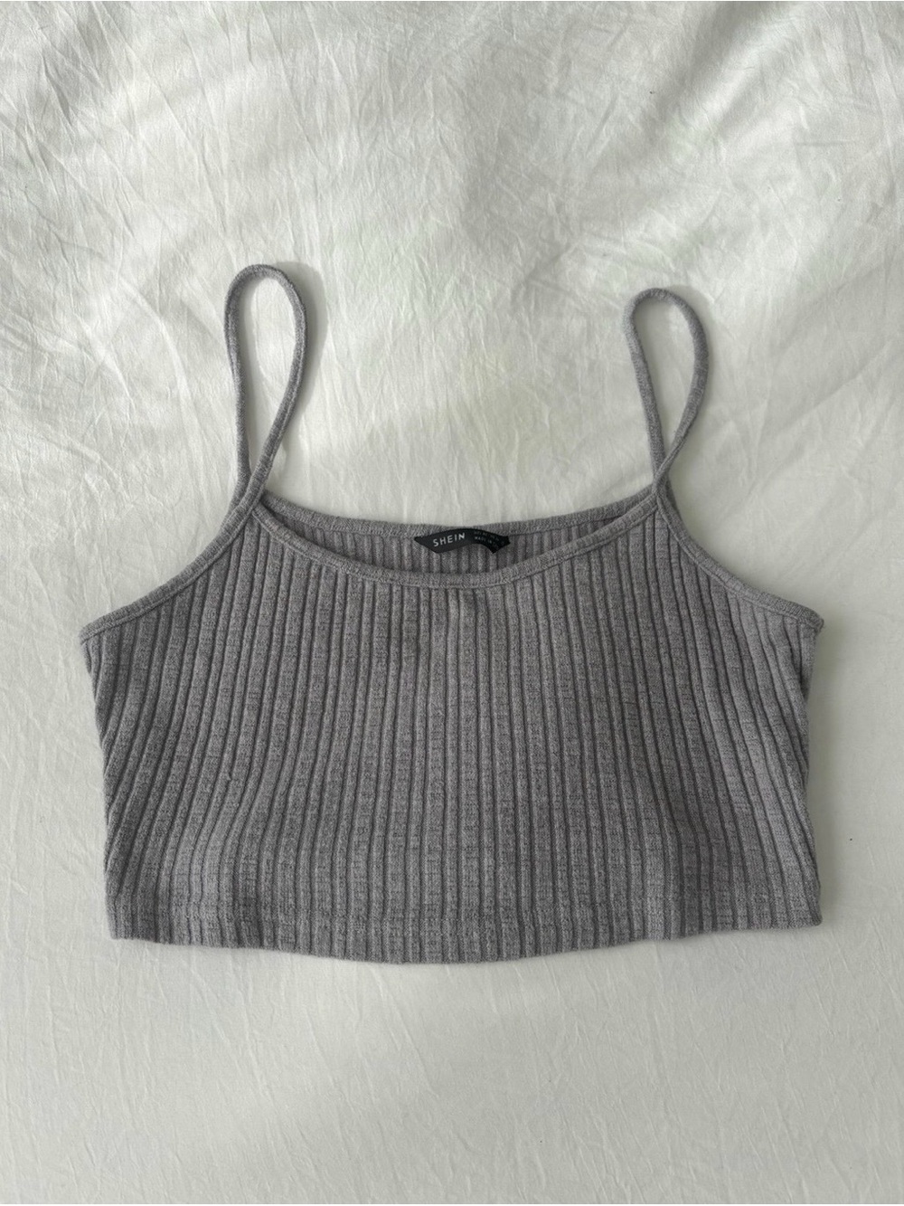Gray Ribbed Cropped Tank Top XS
